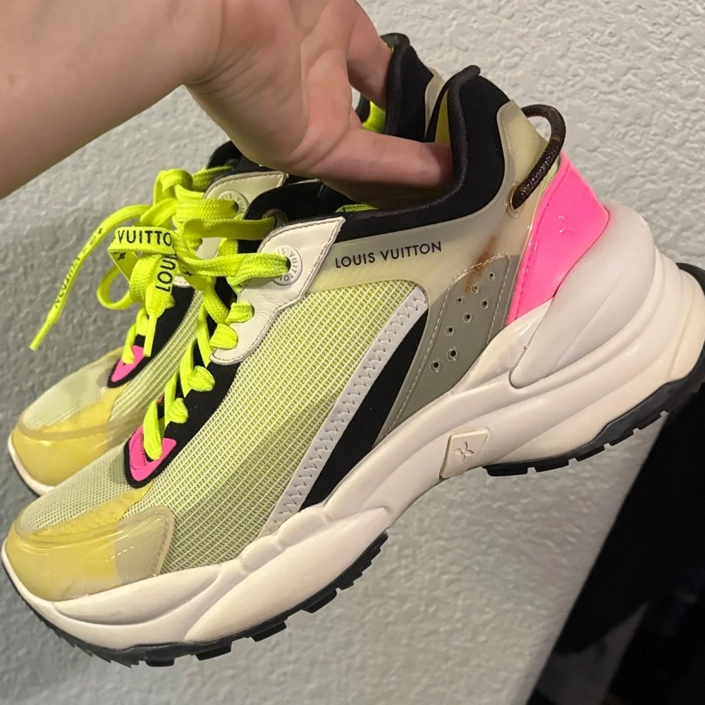 Louis Vuitton Women's Neon Yellow and Pink Sneakers - Picture 3 of 5